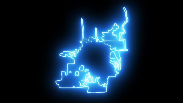 map of Denton in Texas with a blue glowing neon effect
