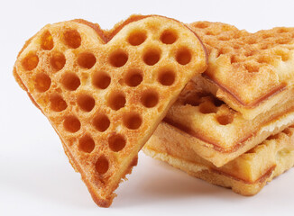 Heart shaped Viennese waffle on white background.