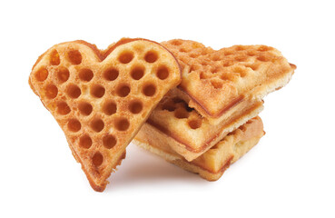 Heart shaped Viennese waffle on white background.