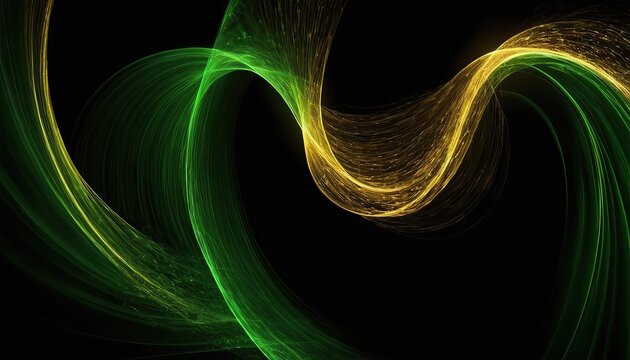 A black background with a green and gold waves.