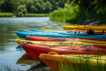 Enjoying a summer day by the lake with kayaking, surrounded by nature's serene beauty