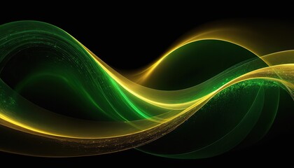 Naklejka premium A black background with a green and gold waves.