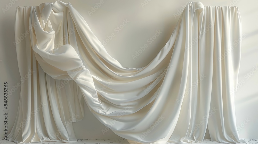 Poster hanging large piece of textured photorealistic fabric. generative ai.