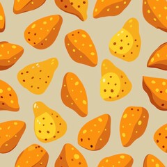 Seamless pattern of pale orange and yellow sweet potatoes with subtle textures, Generative AI