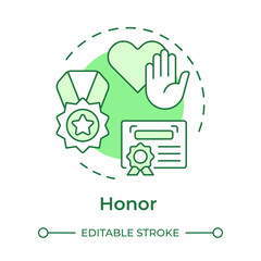 Soldiers honor green concept icon. Selfless military service. Allegiance philosophy. Round shape line illustration. Abstract idea. Graphic design. Easy to use in infographic, presentation