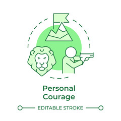 Personal courage green concept icon. Combat training, resilience. Army values, duty. Round shape line illustration. Abstract idea. Graphic design. Easy to use in infographic, presentation