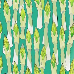 Seamless pattern of pastel-colored asparagus with light green stalks, Generative AI