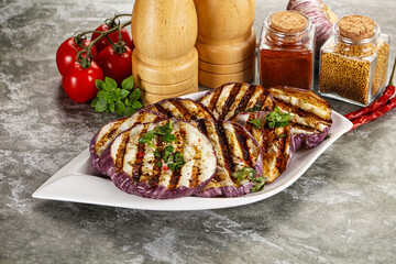 Grilled eggplant slices with cilantro