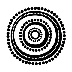 Stylized sun. Australian art. Aboriginal painting style. Smooth round shapes, dots and circles isolated on white background. Doodle sketch style. Minimalistic graphic print. Vector monochrome illustra