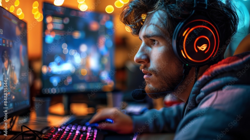 Leinwandbilder professional streamer recording a gaming session, illustrating modern digital entertainment and cont
