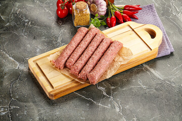 Raw beef kebab sausage for grill