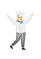 Happy funny chef mascot design. Cute chef cooks in uniform preparing food.