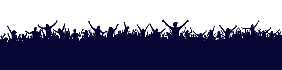 Crowd of people silhouette, cheerful fans people. Big event, concert or sport. Vector illustration