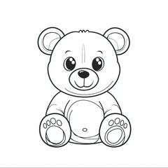 Fototapeta premium Cute bear toy. It is sitting. Simple vector illustration in style outline, Bear Drawing 