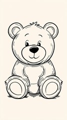 Obraz premium Cute bear toy. It is sitting. Simple vector illustration in style outline, Bear Drawing 