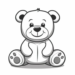 Fototapeta premium Cute bear toy. It is sitting. Simple vector illustration in style outline, Bear Drawing 