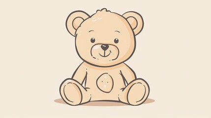 Fototapeta premium Cute bear toy. It is sitting. Simple vector illustration in style outline, Bear Drawing 
