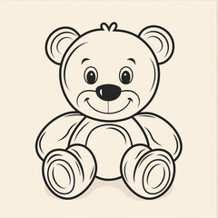 Obraz premium Cute bear toy. It is sitting. Simple vector illustration in style outline, Bear Drawing 