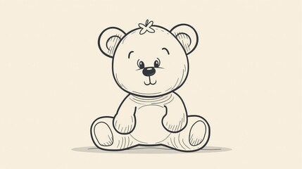 Fototapeta premium Cute bear toy. It is sitting. Simple vector illustration in style outline, Bear Drawing 