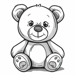 Fototapeta premium Cute bear toy. It is sitting. Simple vector illustration in style outline, Bear Drawing 