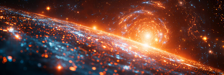 Galaxy with glowing orange and blue stars, concept for cosmic phenomena and space exploration.