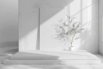 Minimalism Interior Design with Blank Poster Mockup in White Room