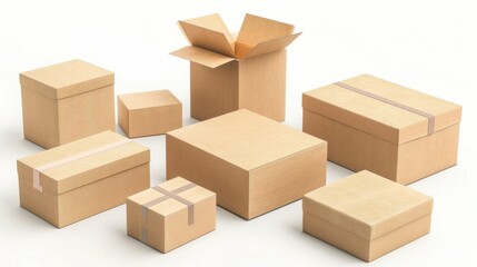 Fototapeta premium Group of cardboard boxes isolated on a white background