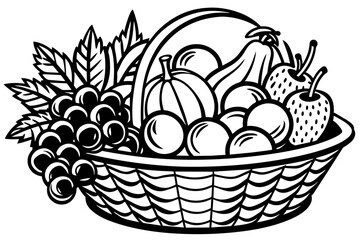 basket full of fruits silhouette vector 