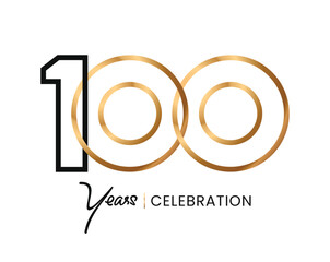 100 years Celebration minimalist line Gold logo abstract Design. Anniversary luxury style. Vector number for icon, label, insigna, seal, tag, sign, seal, symbol, badge, stamp, sticker, emblem, etc.