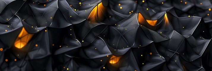 Obraz premium a wallpaper for a with black mathematical shapes with yellow glowing details, it is surrealistic and abstract,