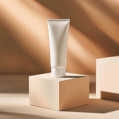 White plastic tube cream moisturizer mockup isolated on white background