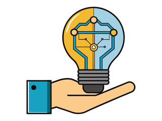 A hand holding a light bulb with a circuit board inside, symbolizing innovative ideas. Generative AI.
