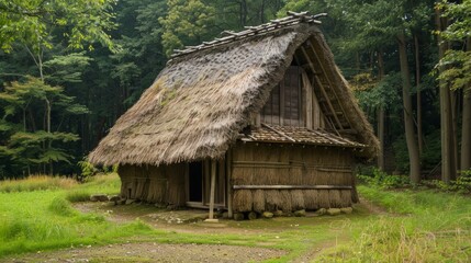 Tribal Hut having thatched roof, made from Bamboo Straws and sticks. Typical house form of Tribal areas of Eastern India. Such houses are temporary and regulate temperature in natural way. - Image.
