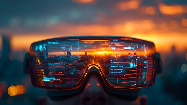 Augmented Reality Overlay Illuminates Futuristic Cityscape with Smart Digital Information