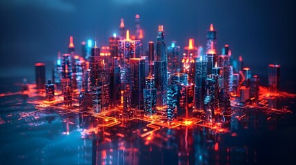 Fototapeta premium Futuristic Digital Twin City Skyline with Real Time Data and Analytics High Tech and Precision Driven Concept