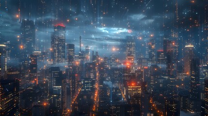 Obraz premium Futuristic Cityscape with Real Time Data Visualization and High Tech Infrastructure