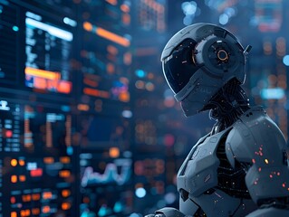 AI Powered Financial Analytics Dashboard in Futuristic Cityscape