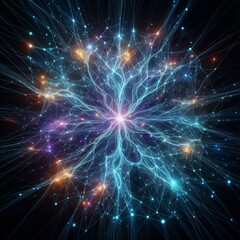 Fototapeta premium An AI-generated depiction of a neural network visualization with glowing nodes and intricate connections, representing the complexity and beauty of artificial intelligence systems.. AI Generation