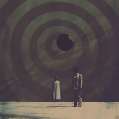 alien world background movie Dune figure exo planet men in black in desert epic scene the creator by Midjourney 6