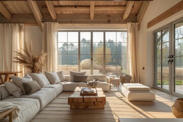 Fototapeta premium Home Living Room Featuring Modern Farmhouse Country Interior Design