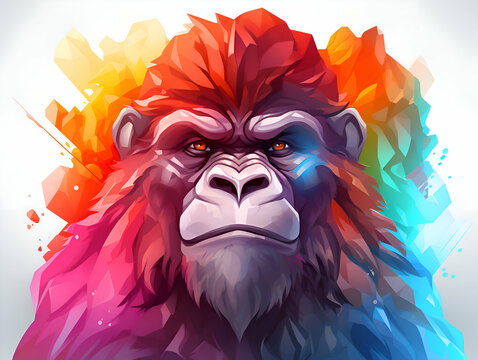 Gorilla head on colorful background.   for your design