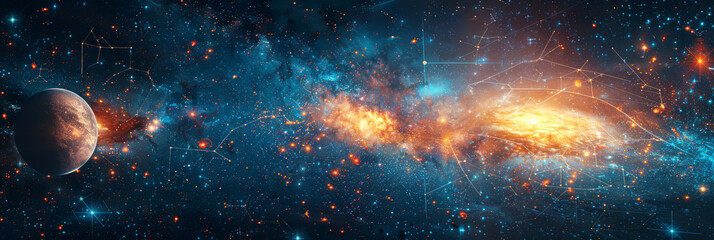Starry night sky with constellations and a glowing galaxy, ideal for space and astronomy-related designs.