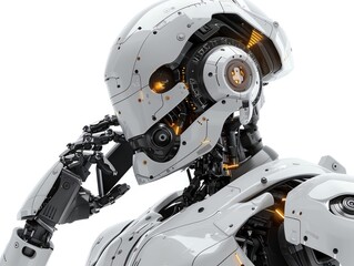 Fototapeta premium fullbody android talking on phone, business environment, contemporary style, isolated on white background