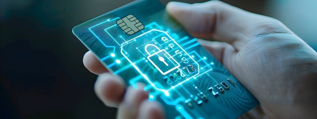 Close up of a Hand Holding a Credit Card with a Secure Payment Symbol