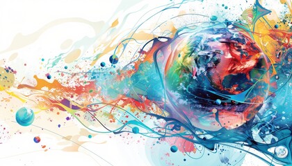 Vibrant abstract painting with swirling colors, blending blue, red, and yellow hues, creating a dynamic and eye-catching centerpiece.