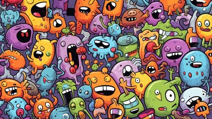 Doodle monster cartoon picture inspired by shape of virus. Cute alien character with spooky design suited for children media for children strengthen science knowledge and fiction idea in kid. AIG35.