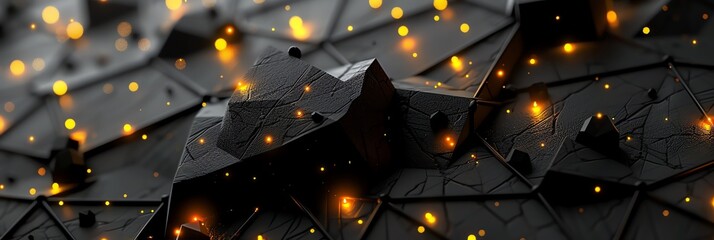 Fototapeta premium a wallpaper for a with black mathematical shapes with yellow glowing details, it is surrealistic and abstract, yellow