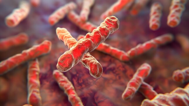 2. A 3D rendering of the Mycobacterium tuberculosis bacteria attacking lung cells