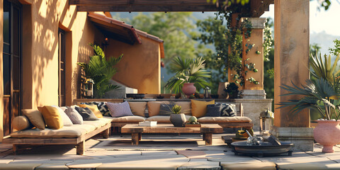 Furniture and accessories outdoor interior design decoration style inspiration ideas.Interior of Native American Desert Interior Design With Cactus Themed De Decor Art Concept Ideas.

