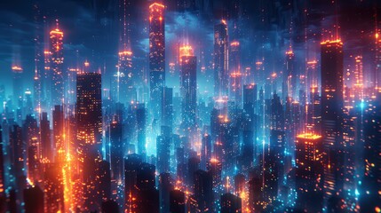 Fototapeta premium Abstract Building Connections In A Holographic City, Abstract Background HD For Designer